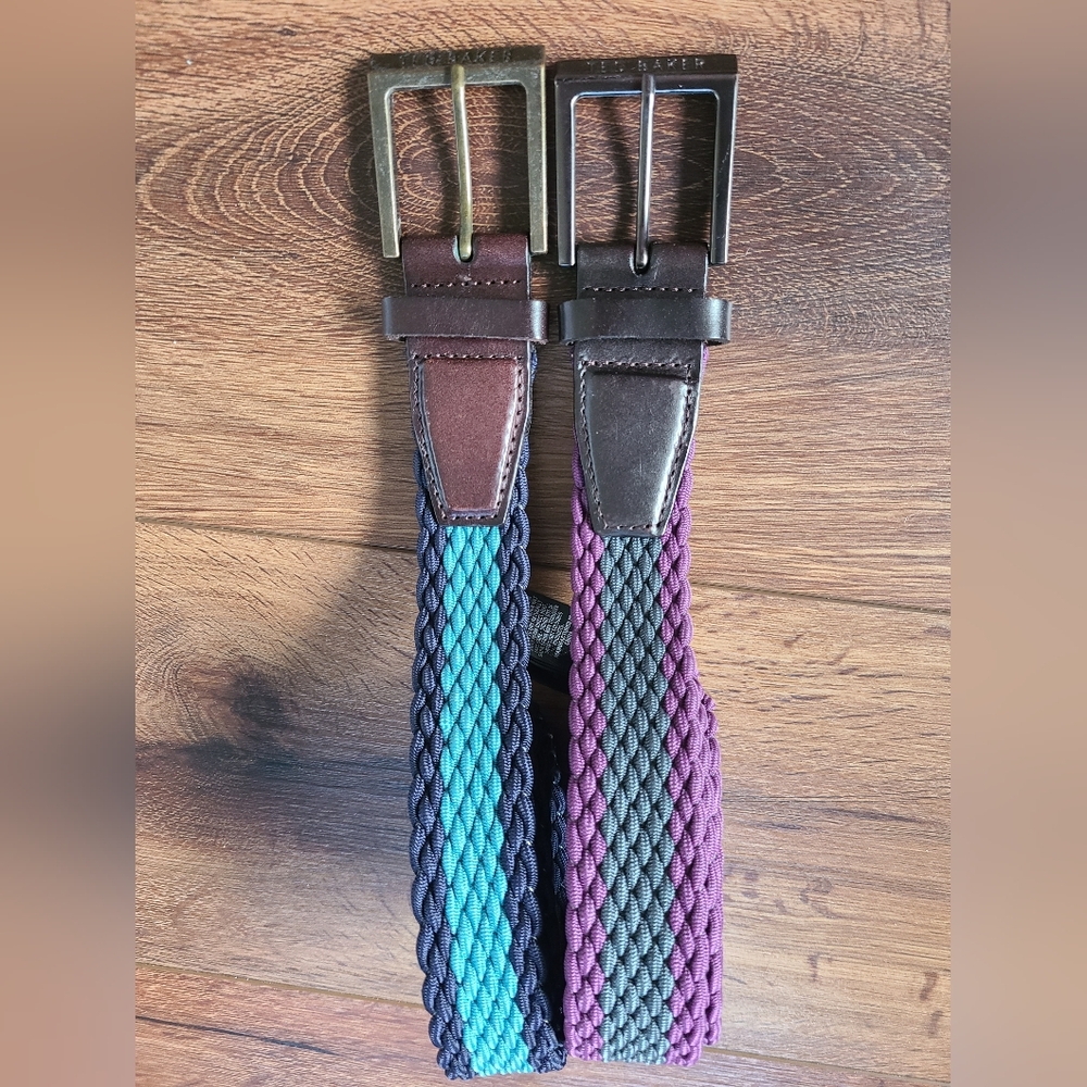 2 Ted Baker Belts Sz S/M Brown Leather & Braided Textile
